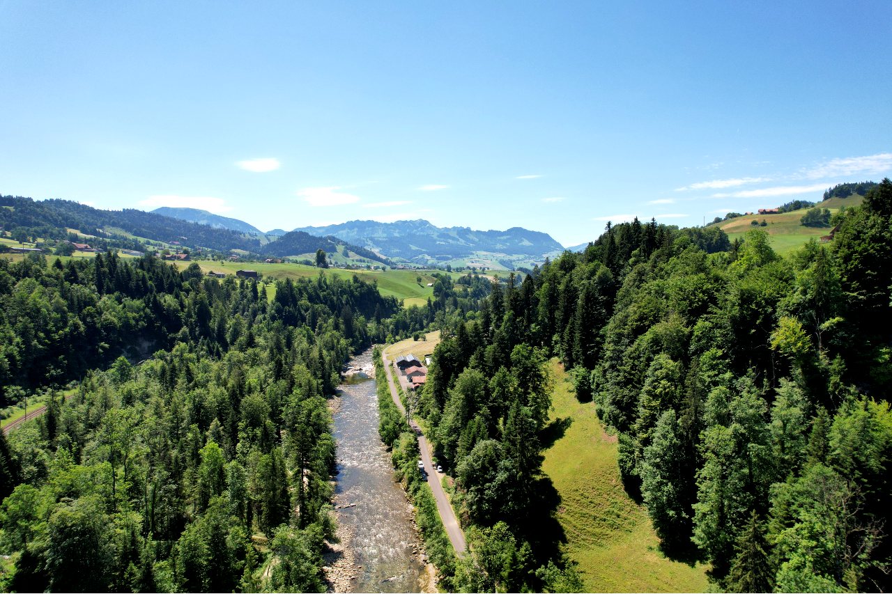 The Kleine Emme river with forest on both banks