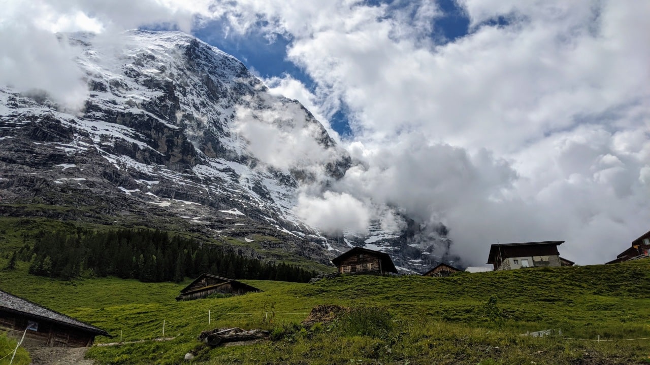 Mountain panorama on the Via Alpina climb from Grindelwald to Kleine Scheidegg